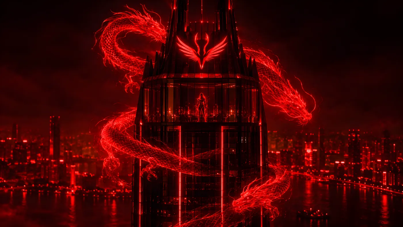 The crown of the tallest tower, two dragons coiled around it